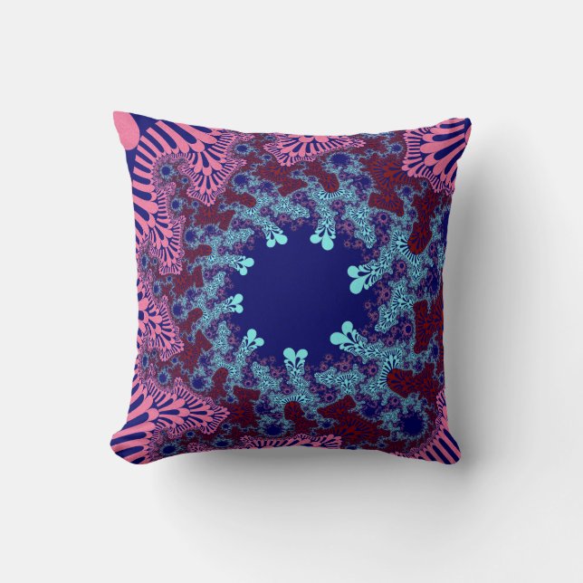 Custom Pink Blue Sunburst Throw Kissen (Vorderseite)