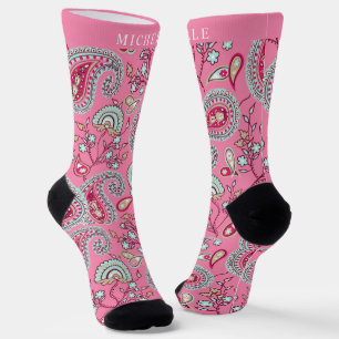 Custom Pink Blue White Paisley Muster Socken