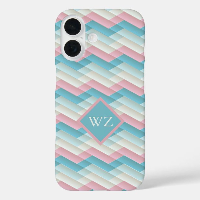 Custom Pink Blue White Zickzack Zigzag Muster iPhone 16 Hülle (Rückseite)
