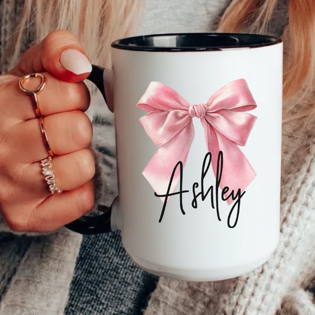 Custom Pink Bow Coffee Mug Birthday Gift for Women Tasse (personalized coffee mug,  birthday gift for her, bridesmaid coffee mug, gift for besties or coworker)