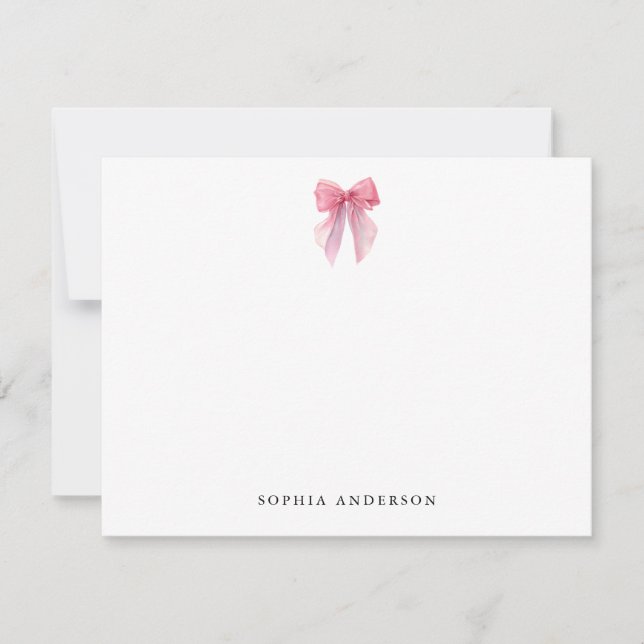 Custom Pink Bow Note Card Mitteilungskarte (Vorderseite)