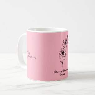Custom Pink Cherry Blossom März Individuelle Name  Kaffeetasse
