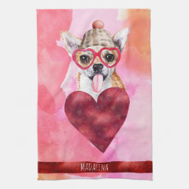 Custom Pink Dog Lover Valentine Geschenk Chihuahua Geschirrtuch