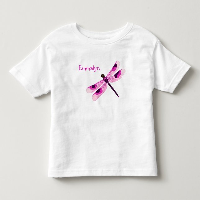 Custom Pink Dragonfly Sleeveless Dress Kleinkind T-shirt (Vorderseite)