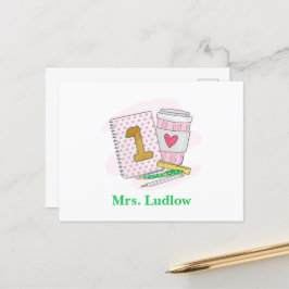 Custom Pink First Grade Lehrer Bewertung Postkarte