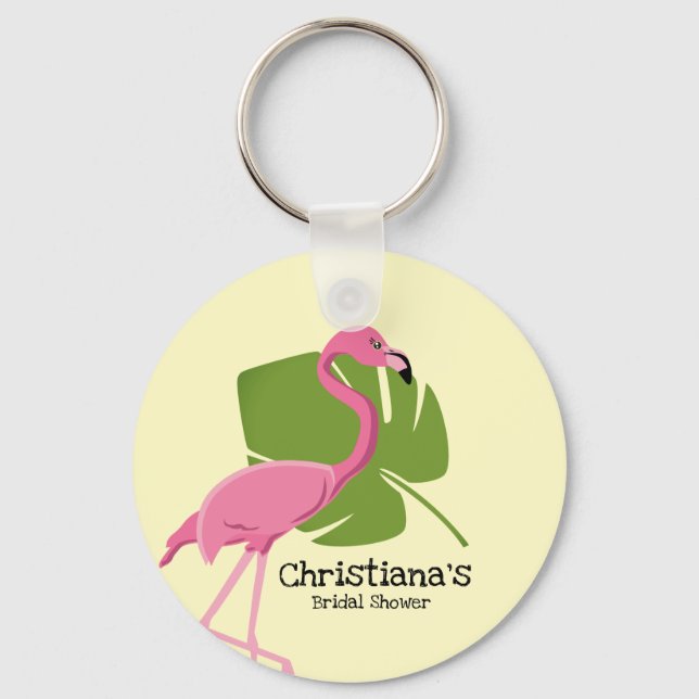 Custom Pink Flamingo Tropical Brautparty Schlüsselanhänger (Vorderseite)