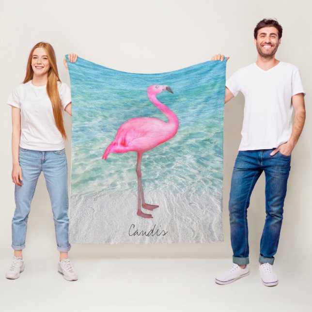Custom Pink Flamingo Tropical Sandy Beach Modern Fleecedecke (Beispiel)