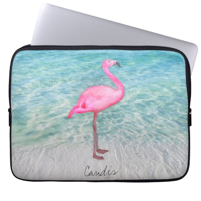 Custom Pink Flamingo Tropical Sandy Beach Modern Laptopschutzhülle (Vorderseite)