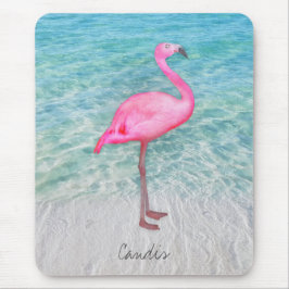 Custom Pink Flamingo Tropical Sandy Beach Modern Mousepad