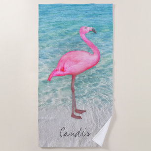 Custom Pink Flamingo Tropical Sandy Beach Modern Strandtuch