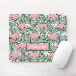 Custom Pink Flamingoes Green Palm Leafs Muster Mousepad