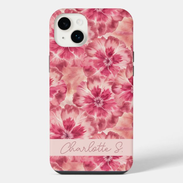 Custom Pink Floral Coquette iPhone 14 Plus Hülle (Rückseite)