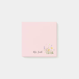 Custom Pink Floral Monogram Post-it Klebezettel