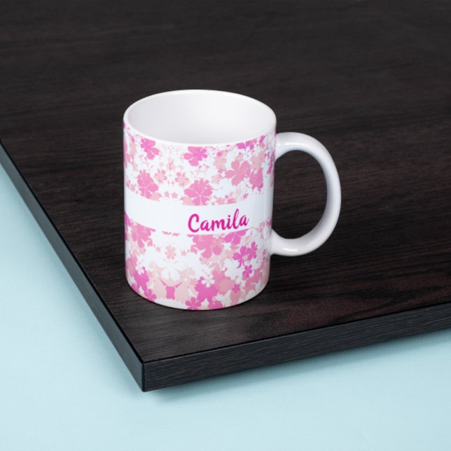 Custom Pink Floral Name Coffee Mug Jumbo-Tasse (Von Creator hochgeladen)