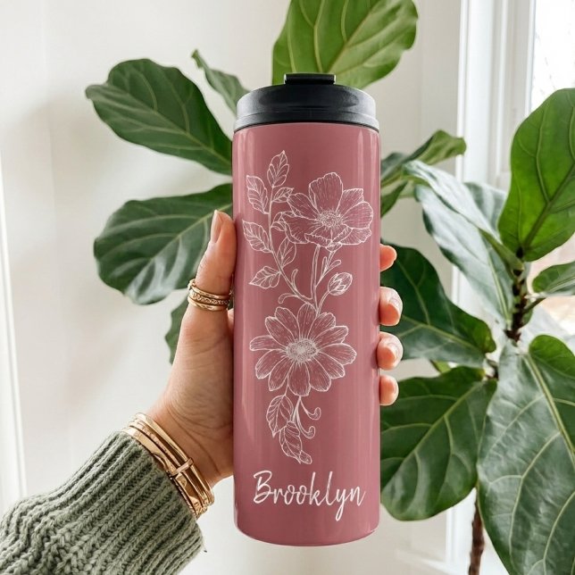 Custom Pink Floral Tumbler Graduation Gift for Her Thermosbecher (Custom Floral Tumbler Graduation Gift for Her, Elegant Rose Thermal Tumbler Christmas Gift for Mom)