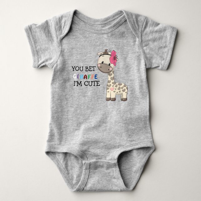 Custom Pink Girl Giraffe Baby Bodysuit Baby Strampler (Vorderseite)