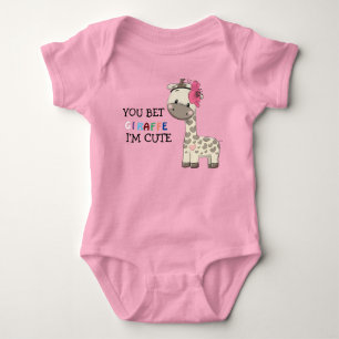Custom Pink Girl Giraffe Baby Bodysuit Strampler