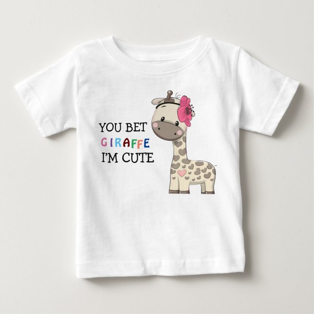 Custom Pink Girl Giraffe Baby T - Shirt (Vorderseite)