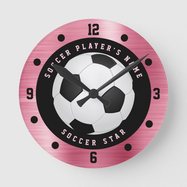 Custom Pink Girls Fußball Fußball Runde Uhr (Vorderseite)