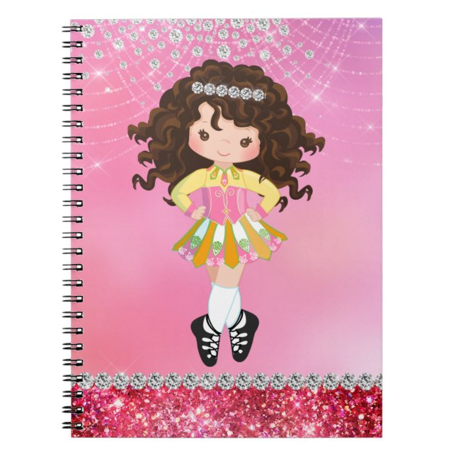 Custom Pink Glam Irish Dance Brünett Girl Notizblock (Vorderseite)