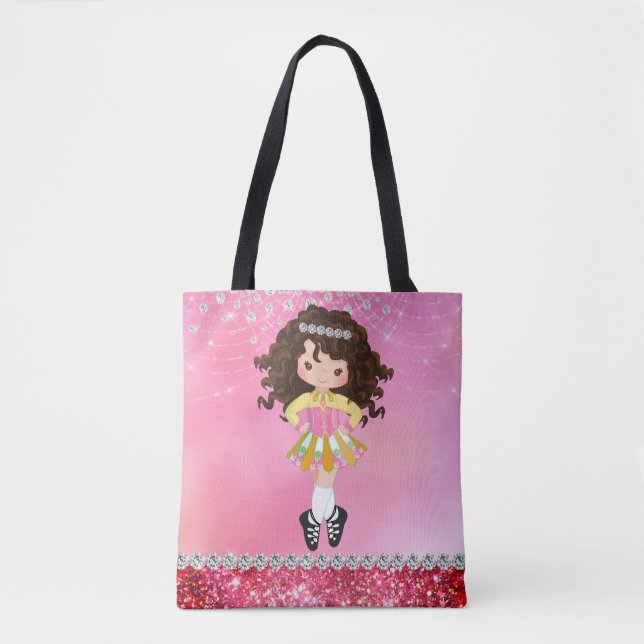 Custom Pink Glam Irish Dance Brünett Girl Tasche (Vorderseite)