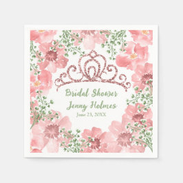 Custom Pink Glitzer Crown Pink Roses Grüne Serviette
