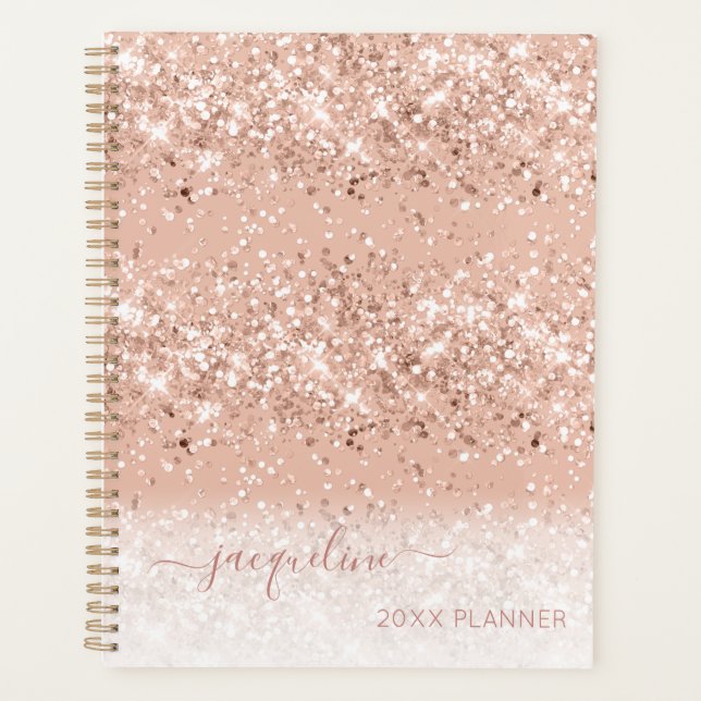 Custom Pink Glitzer Girl Monogram Name Planner Planer (Vorderseite)