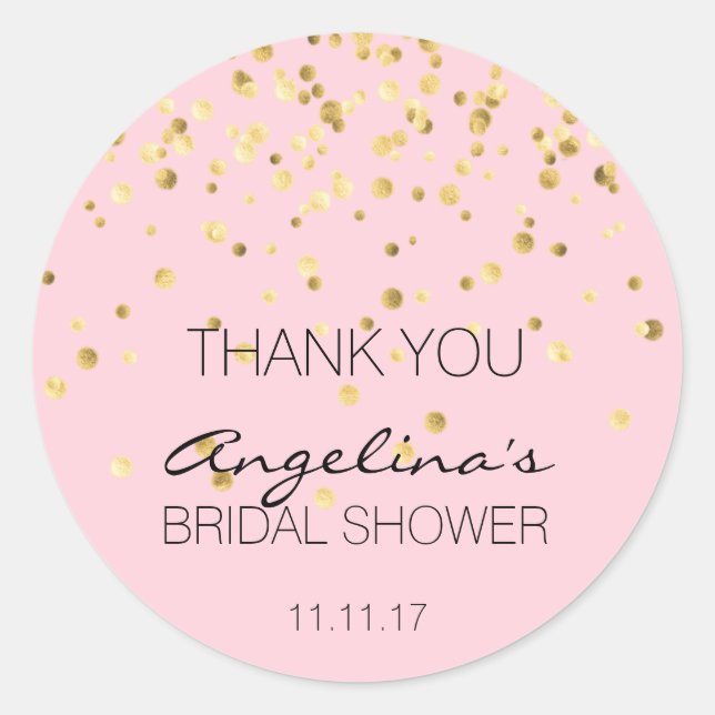 Custom Pink Gold Confetti Brautparty Vielen Dank Runder Aufkleber (Vorderseite)