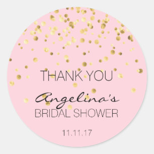 Custom Pink Gold Confetti Brautparty Vielen Dank Runder Aufkleber