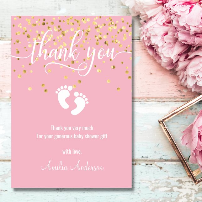 Custom Pink Gold DANK YOU Baby Shower Girl Dankeskarte (Von Creator hochgeladen)