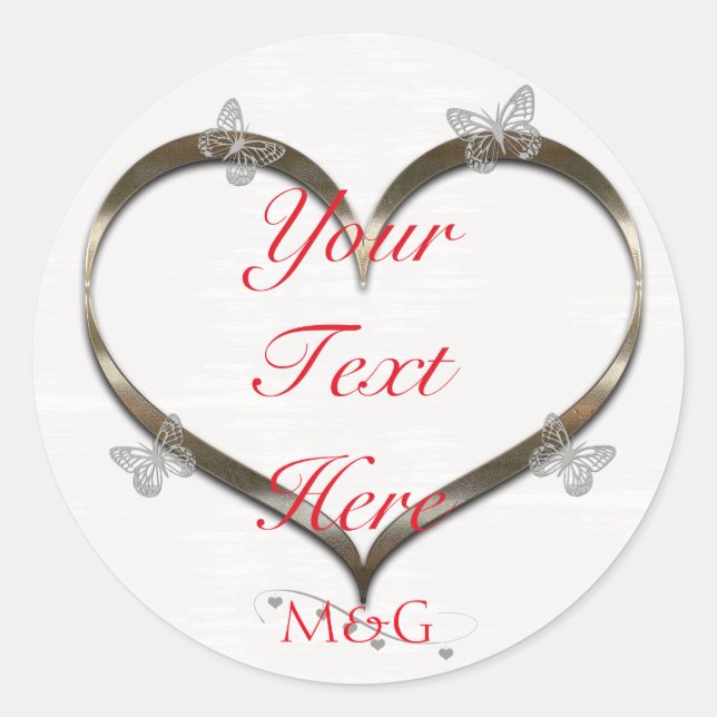Custom Pink Gold Heft Butterfly Monogram Sticker (Vorderseite)