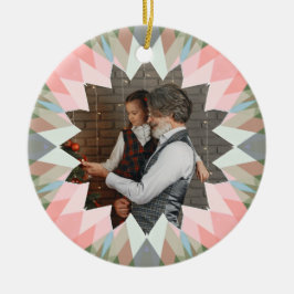 Custom Pink Gray Christmas Star Family Photo Gift Keramik Ornament