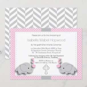 Custom-Pink & Gray Elephant 🐘 Baby - Christening Einladung