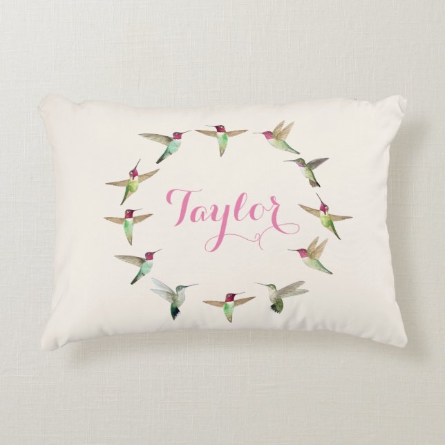 Custom Pink Hummingbird Accent Pillow Dekokissen (Vorderseite)