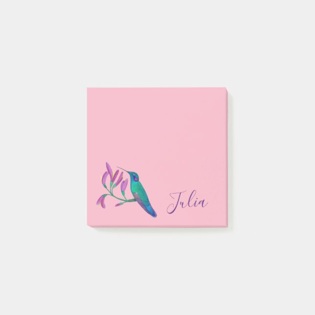 Custom Pink Hummingbird Post-it Klebezettel (Vorderseite)