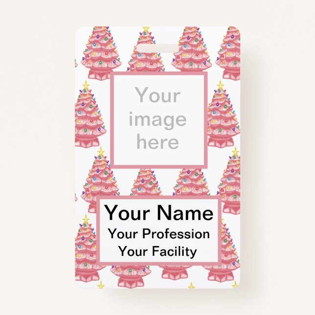 Custom Pink Keramik Xmas Trees Abzeichen Ausweis (Vorderseite)