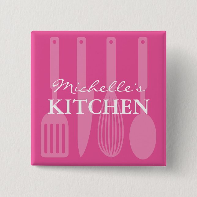 Custom pink kitchen utensils name badge buttons (Vorderseite)