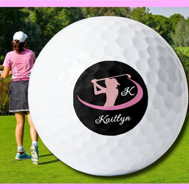 Custom Pink Ladys Monogram Name Golfer Golfball (Von Creator hochgeladen)