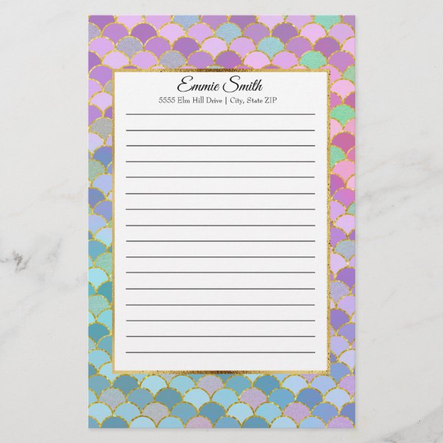 Custom Pink Lila Aquamarine Green Mermaid-Skala Briefpapier (Vorderseite)