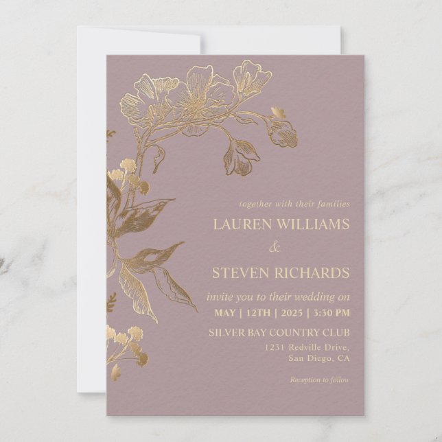 Custom Pink Lila Gold Golden Orchid Wedding Einladung (Vorderseite)