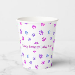 Custom Pink Lila Paw Prints Pet Birthday Party Pappbecher