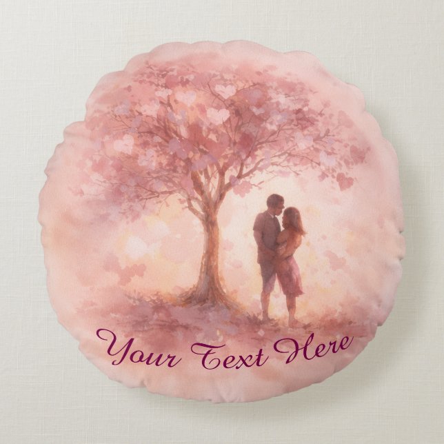 Custom Pink Love Tree Round Pillow Rundes Kissen (Vorderseite)