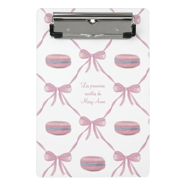 Custom Pink Macarons Frilly Coquette French Recipe Mini Klemmbrett (Vorderseite)