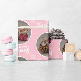 Custom Pink Merry Christmas One Circle Photo Geschenkpapier