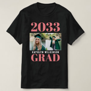 CUSTOM Pink Modernes, einfaches Script 2 Foto Grad T-Shirt