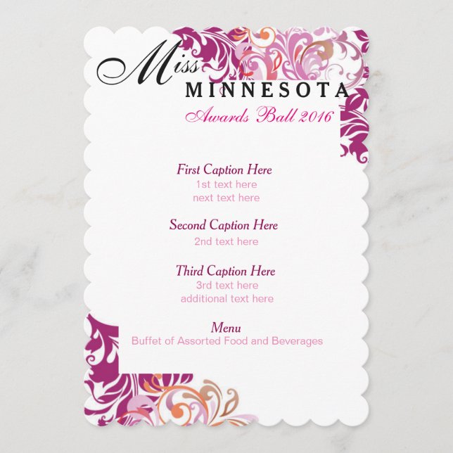 Custom Pink Multicolor Vines Awards Ball Programm (Vorderseite)