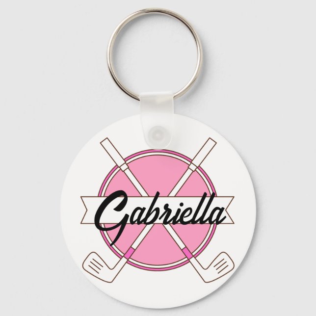 Custom Pink Personalized Golf Clubs Monogram  Schlüsselanhänger (Vorderseite)