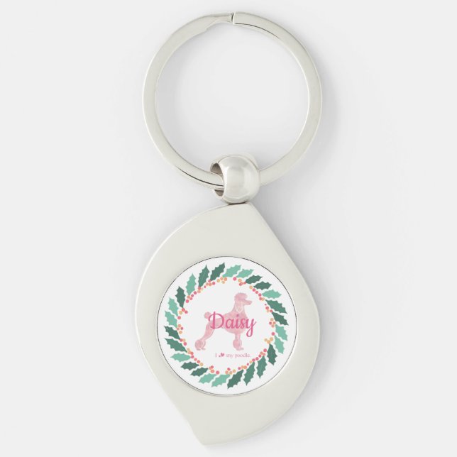 Custom Pink Poodle Silhouette Weihnachten Schlüsse Schlüsselanhänger (Vorderseite)