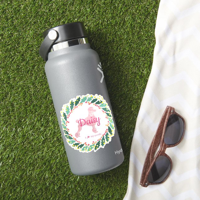 Custom Pink Poodle Silhouette Weihnachtsaufkleber Aufkleber (HydroFlask Insitu)