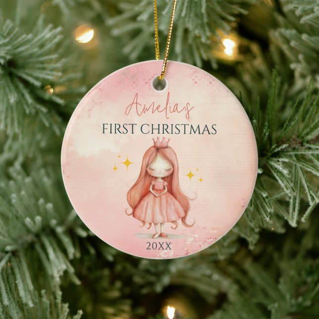 Custom Pink Princess Girl Keepake 1. Weihnachten Keramik Ornament (Baum)